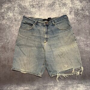 Vintage Jean Shorts Mens 36 Med Stone Wash Denim Distressed Ripped‎